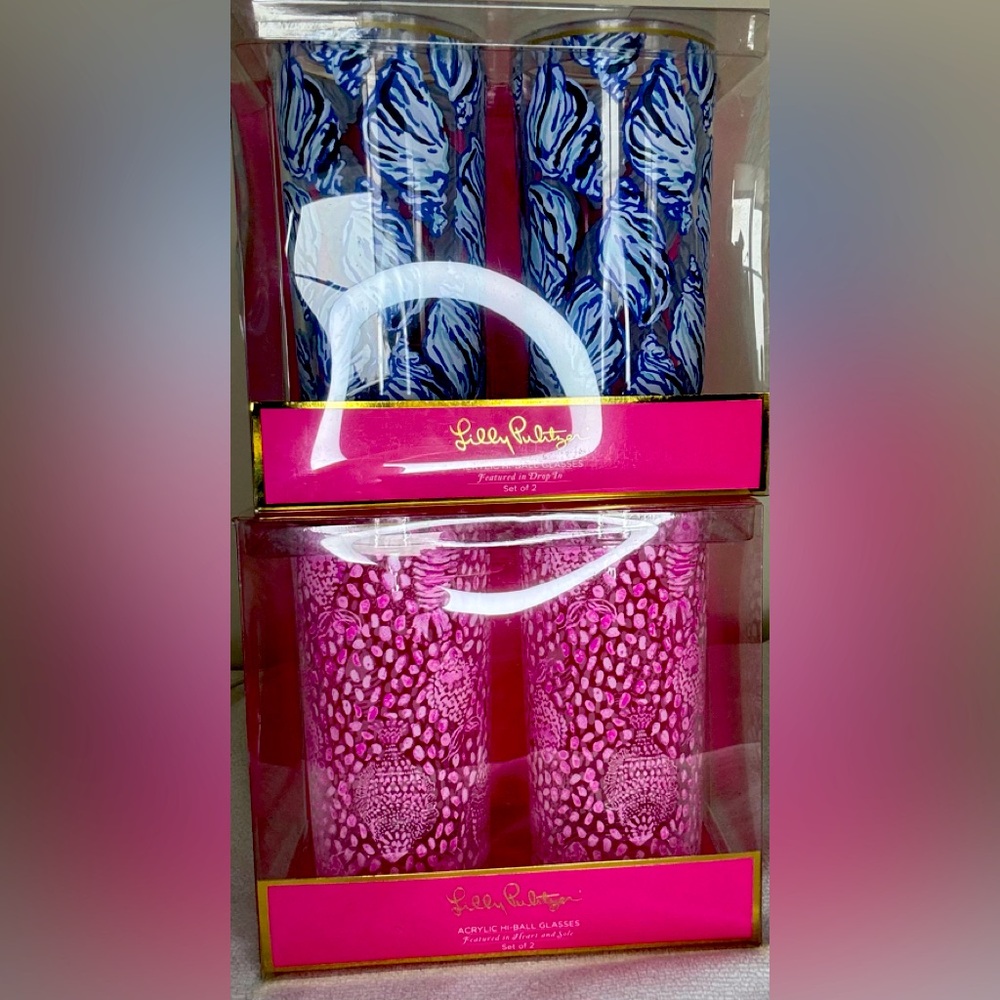 4 Lilly Pulitzer Acrylic High Ball Glasses new in box
